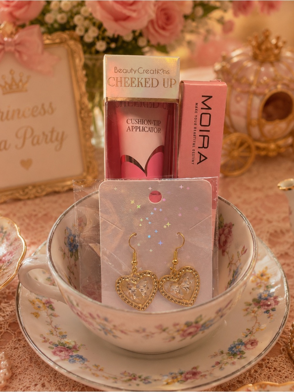 Gold Heart Earrings - Thrifted/ Vintage Tea Cup Bundle